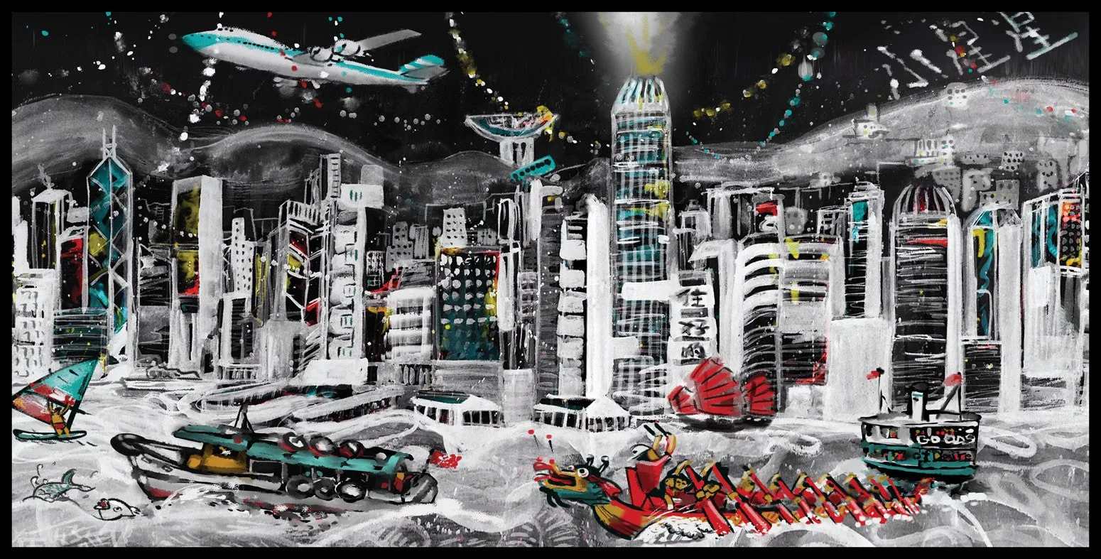 Hong Kong Festive Skyline Silk Scarf