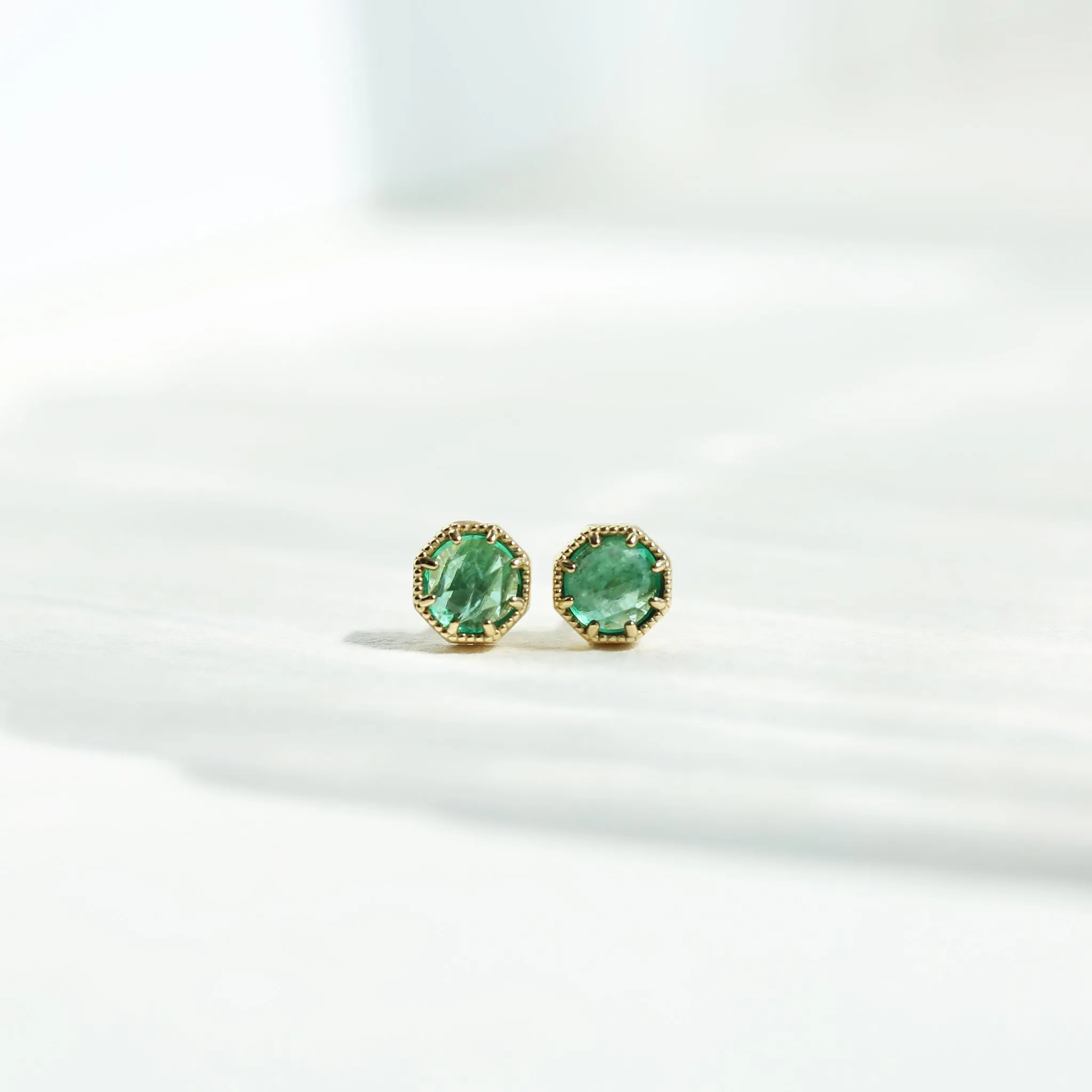 Maman Crown Bezel Emerald Earrings