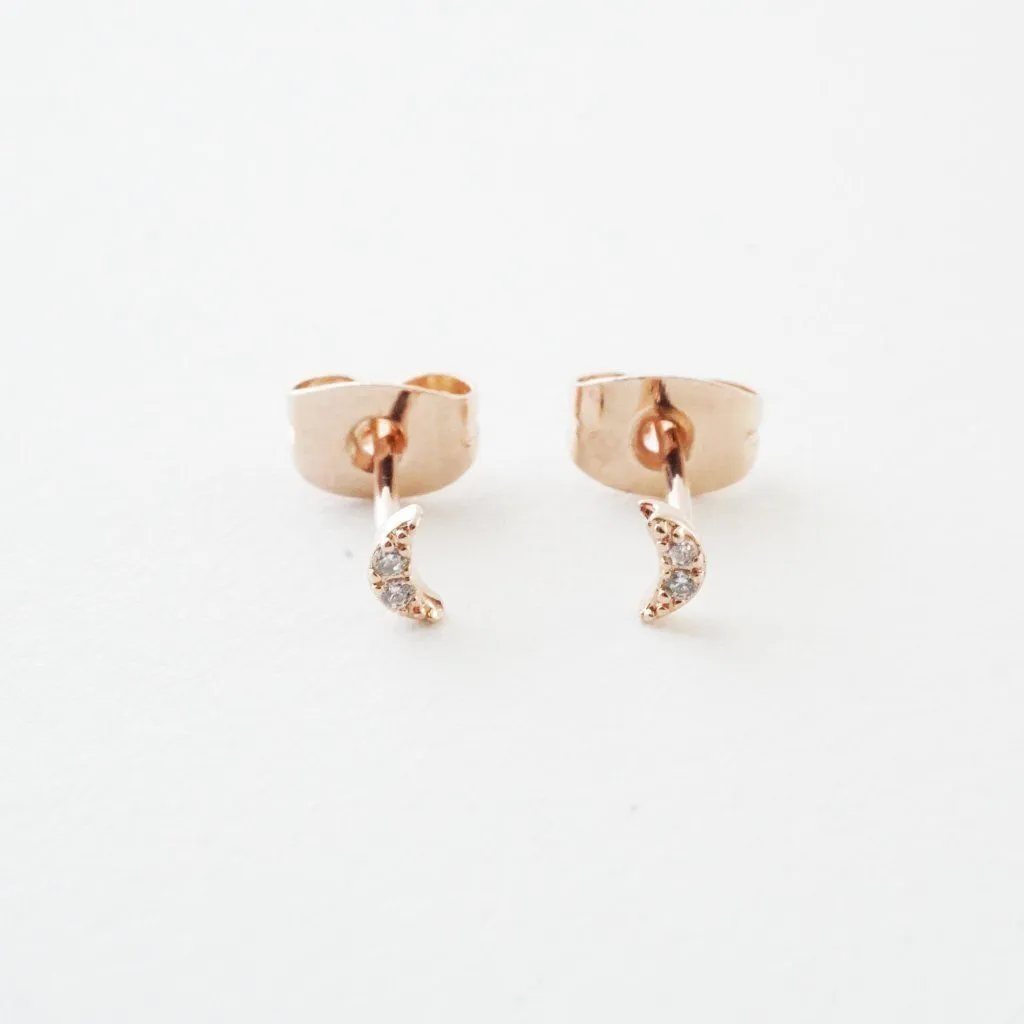 Mini Moon Crystal Stud Earrings