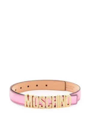 Moschino crystal lettering leather belt