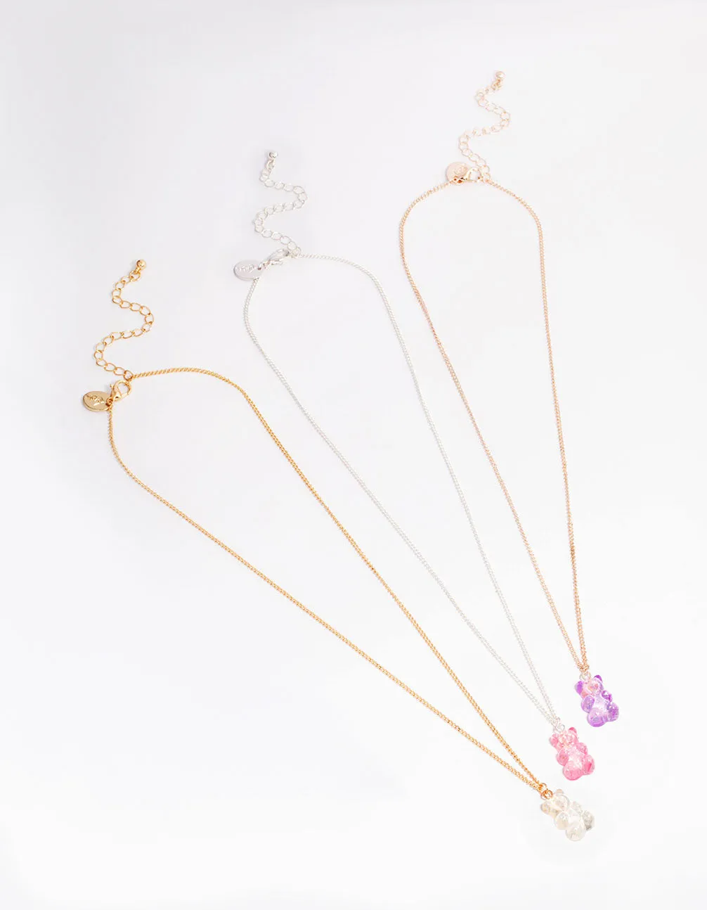 Pastel Holographic Teddy Bear Necklace 3-Pack