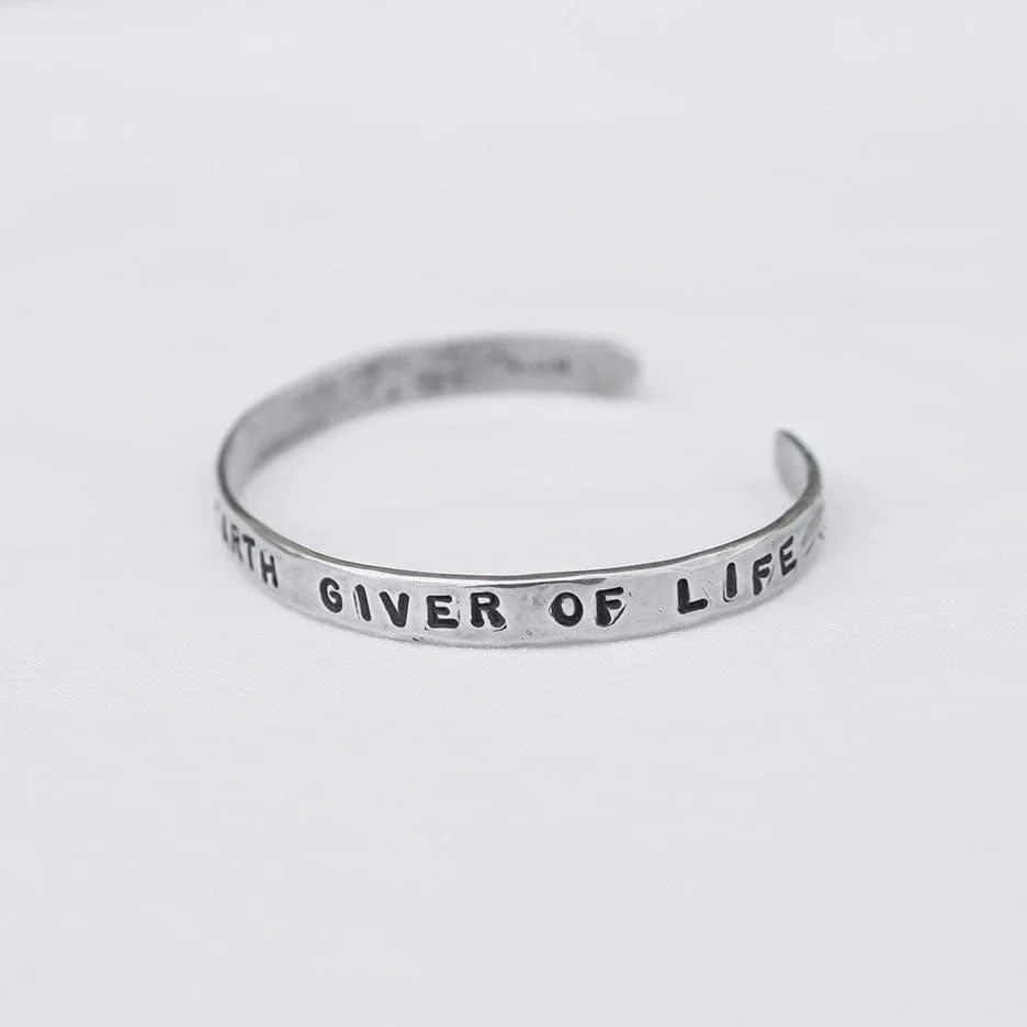 "Love Mother Earth Giver Of Life" Sterling Silver Cuff Bracelet