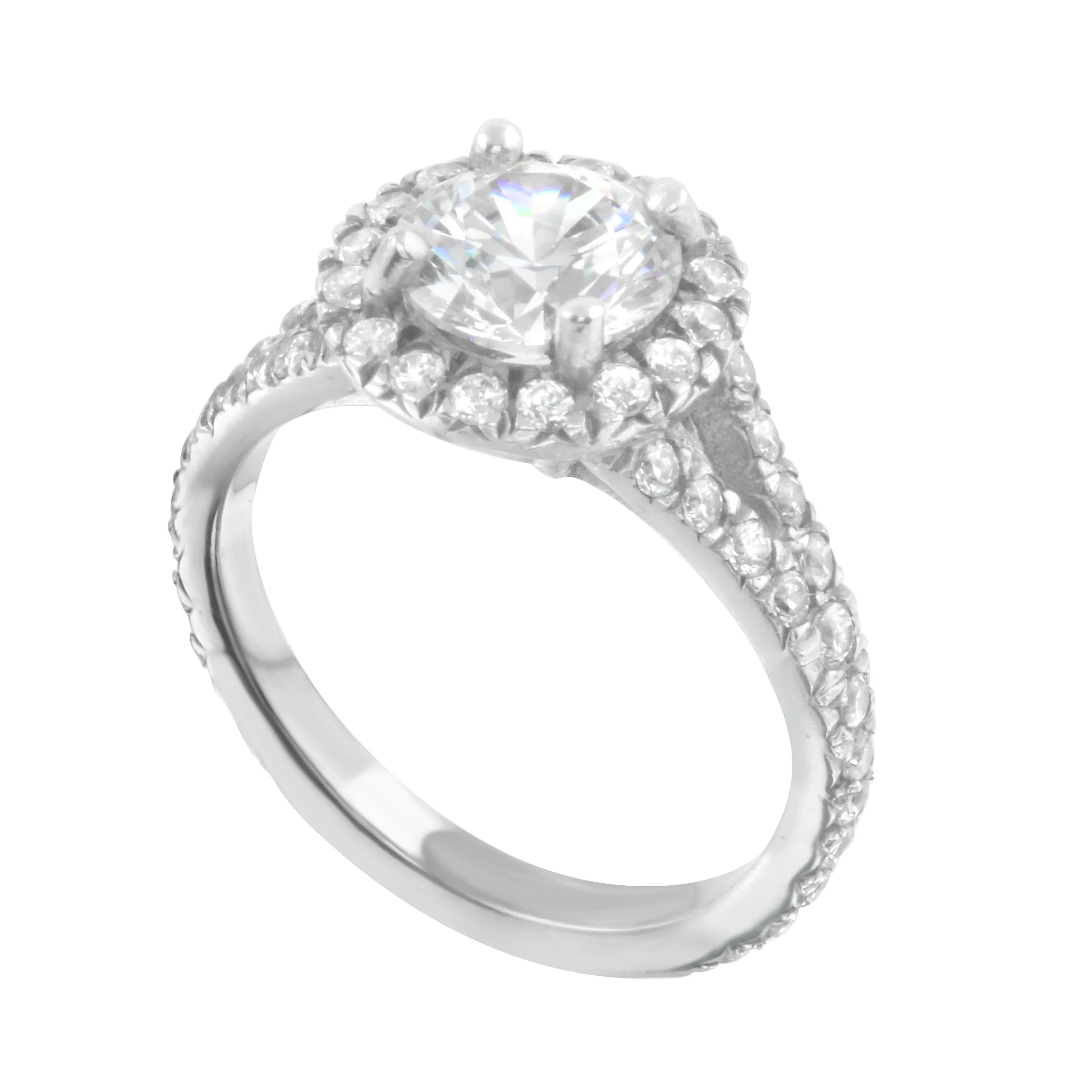 Round Diamond Halo Split Shank Engagement Ring