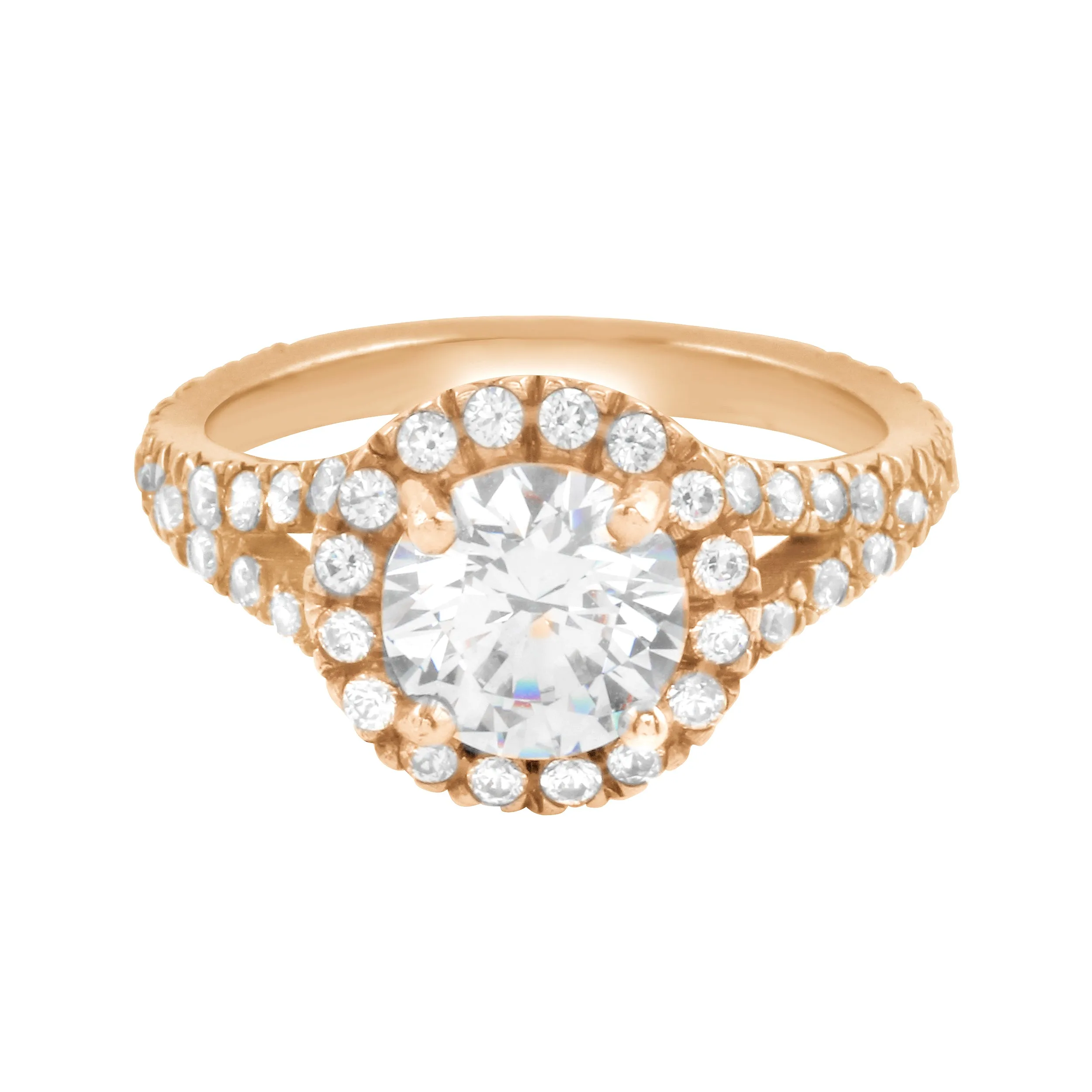 Round Diamond Halo Split Shank Engagement Ring