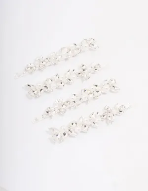 Silver Crystal & Pearl Leaf Hair Clip 4-Pack