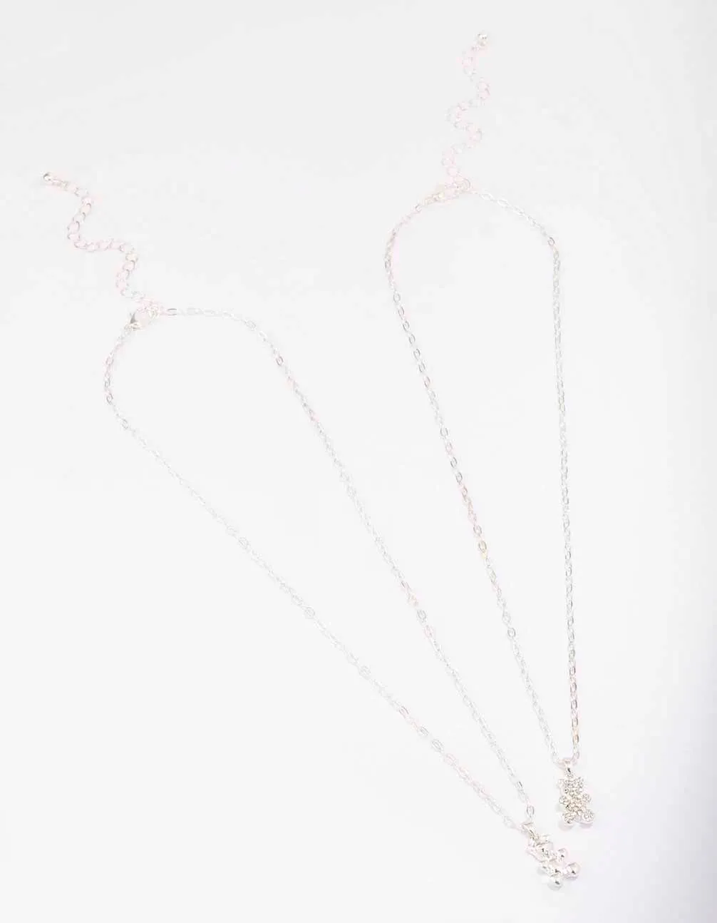 Silver Diamante Teddy Necklace Pack