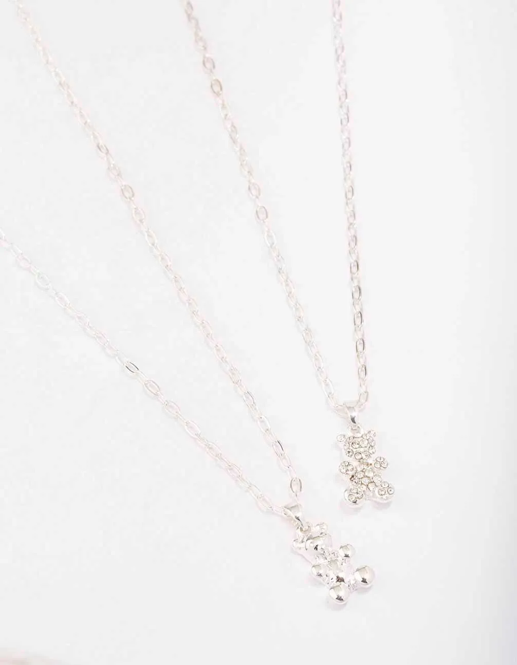 Silver Diamante Teddy Necklace Pack