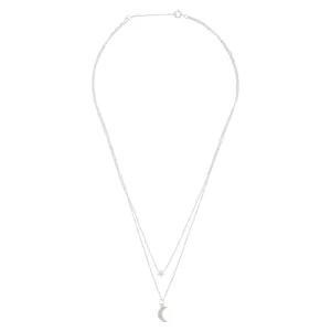 Sterling Silver Double Drop Star Moon Pendant Necklace