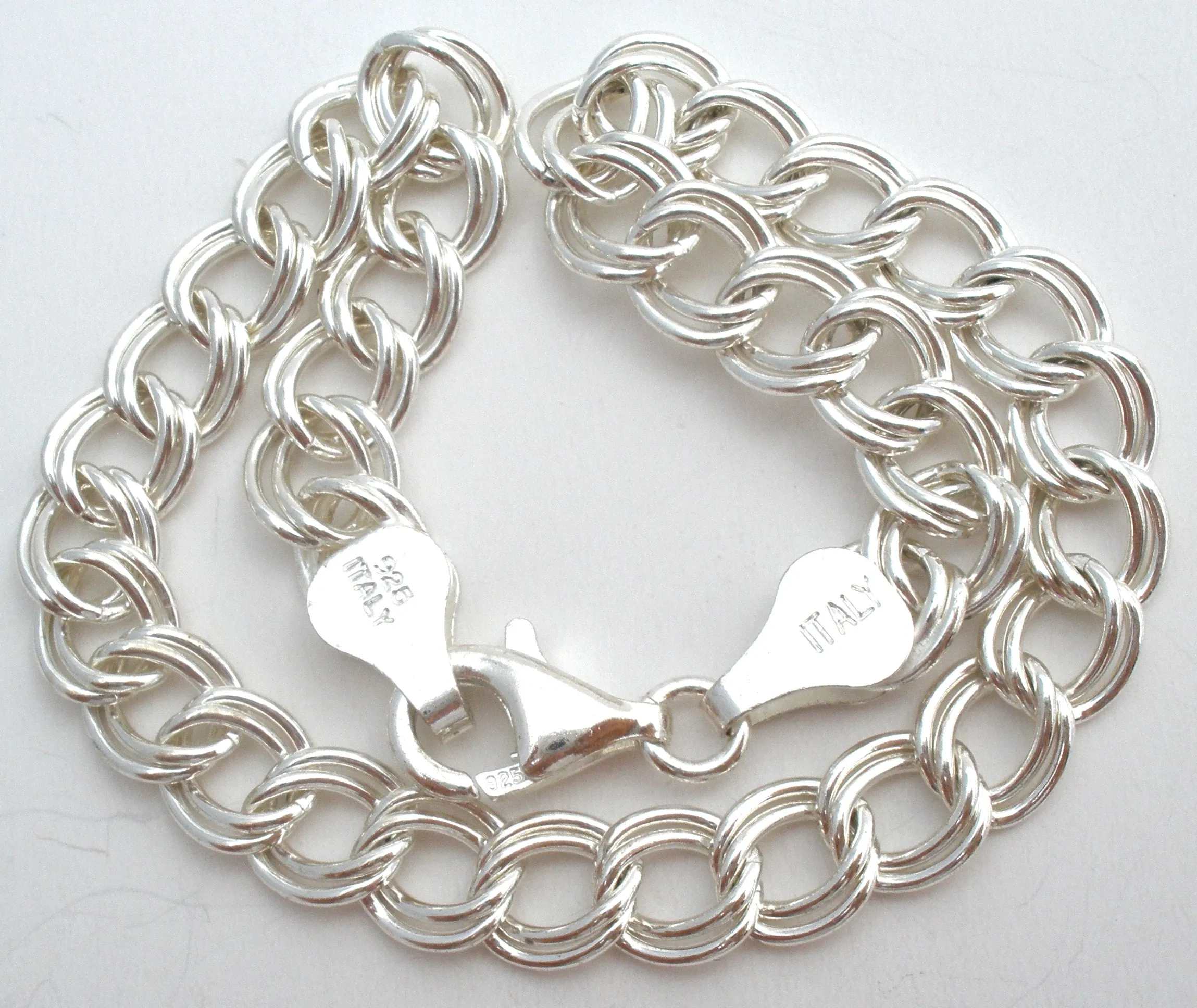 Sterling Silver Double Link Charm Bracelet 8"