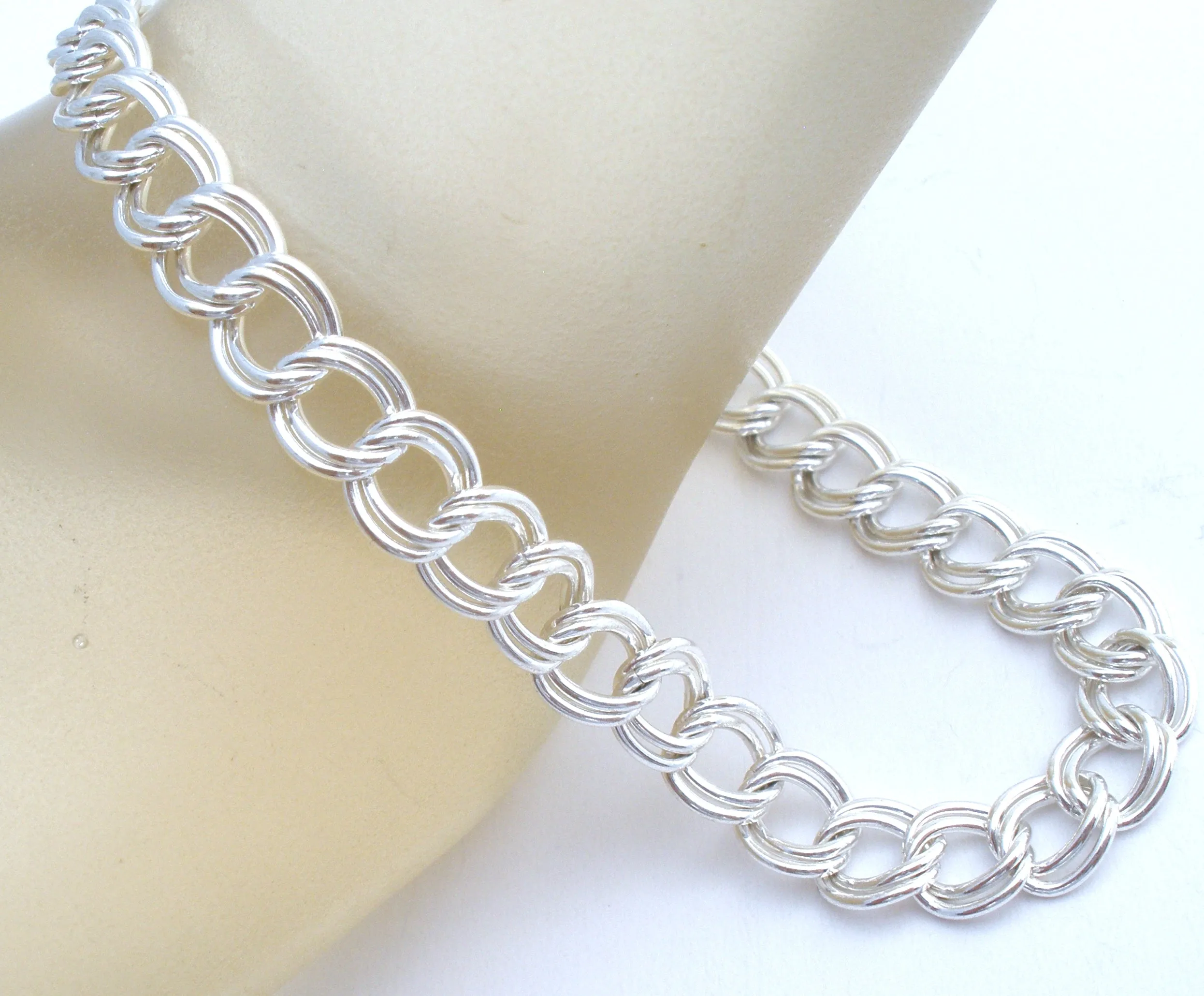 Sterling Silver Double Link Charm Bracelet 8"