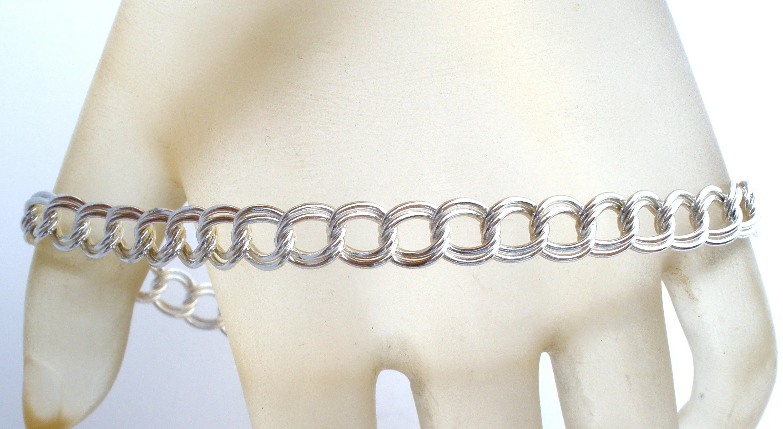 Sterling Silver Double Link Charm Bracelet 8"