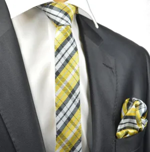 Yellow Plaid Skinny Necktie and Pocket Square Set